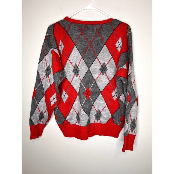 1960s BJ by Billie Jo Argyle Diamond Geometric Thick Crewneck Grandpa Sweater L - Picture 3 of 3